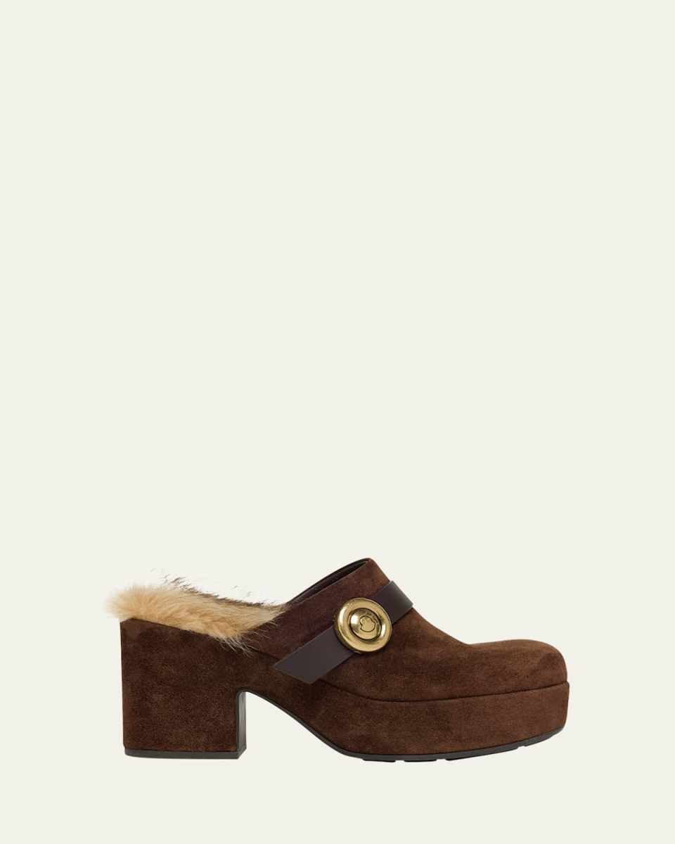 Amalia Shearling-Lined Suede Mules